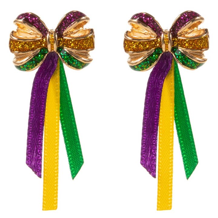 GD Mardi Gras Color Enamel Ribbon Post Earrings for wholesale on Faire1