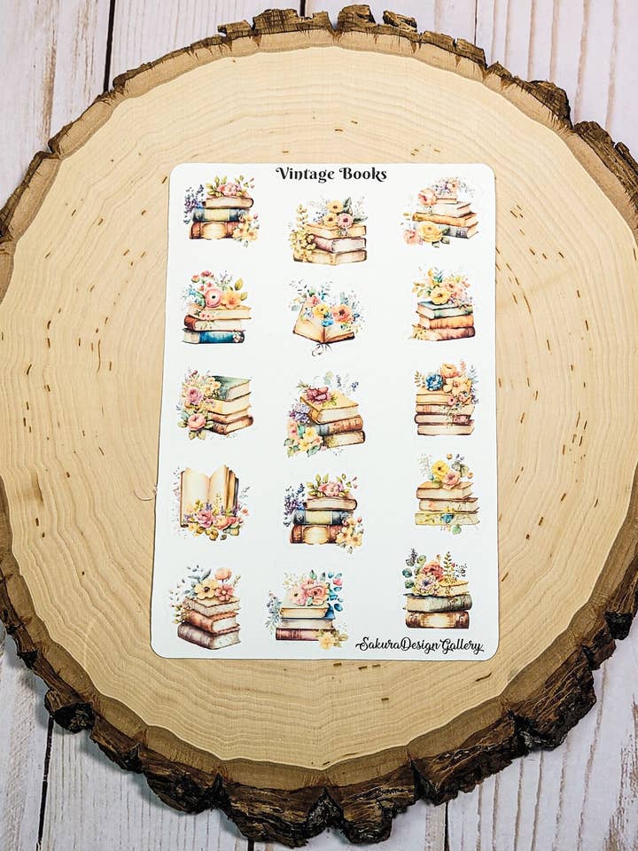 Hoja de Pegatinas de Libros Vintage – Pegatinas para Planificador y Álbum de Recortes para venta al por mayor de Sakura Design Gallery