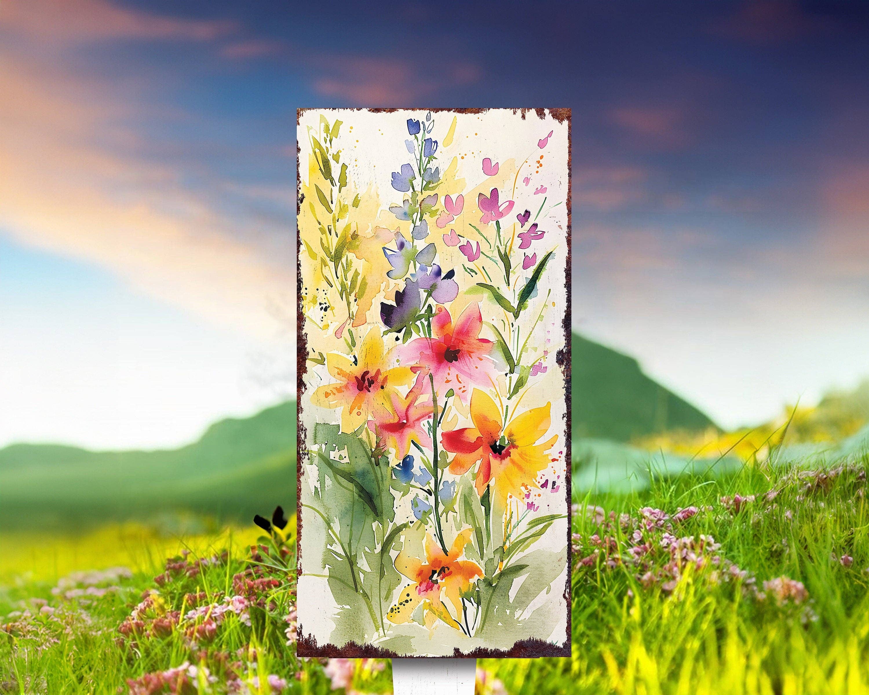 TX USA Corporation – wholesale Garden/lawn stake – Vibrant Spring Wildflower Garden Stake | 30in Watercolor Yard Art6