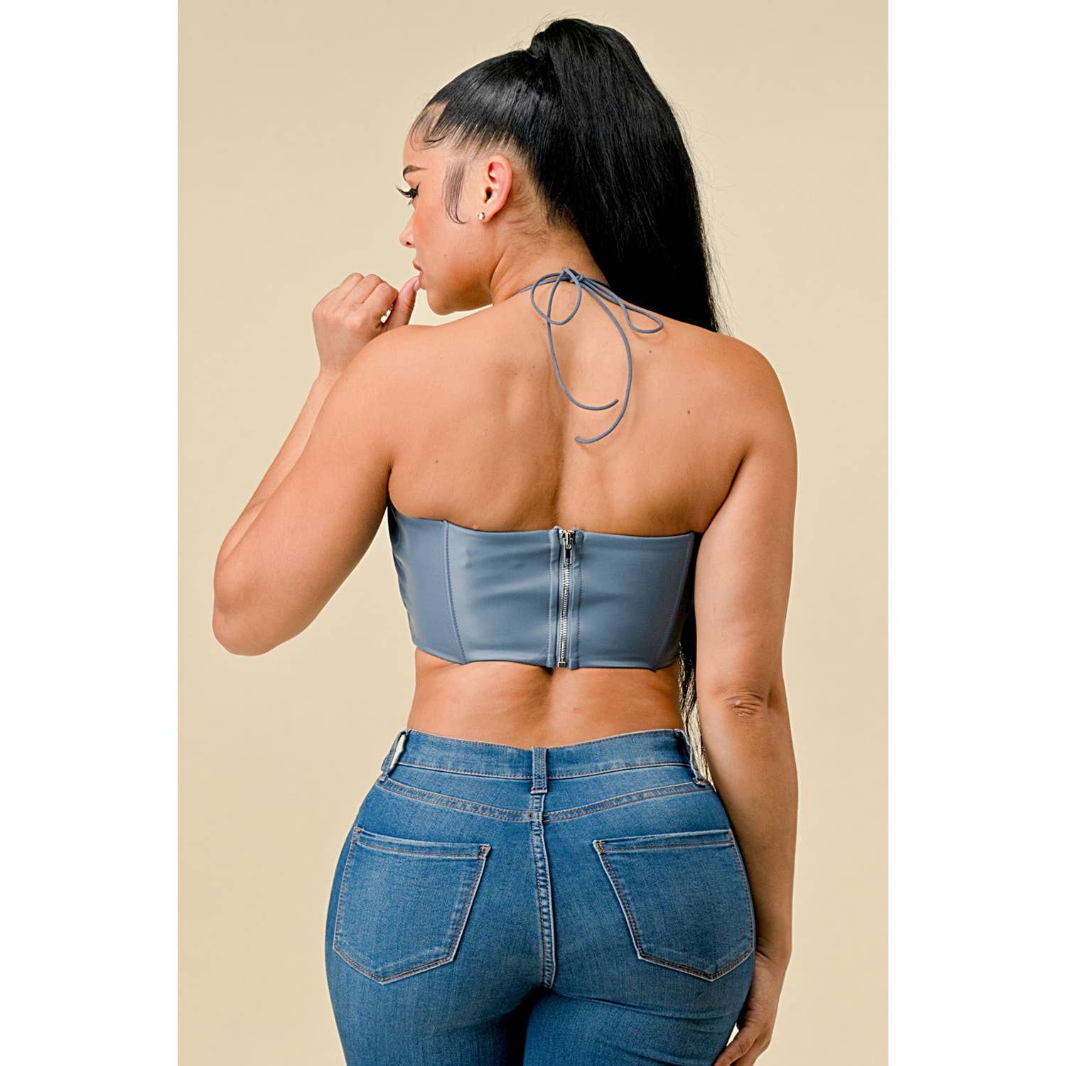 Miss 8 - Wholesale Tank Top - Women's - PU Corset Bustier Crop top with fold Detail14