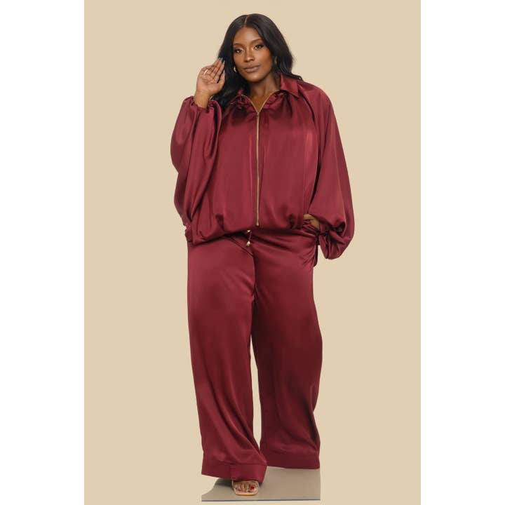 Plus Puffed Bomber Jacket Pants Set for wholesale by omgstyles