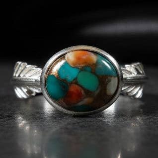 Artisan-Feuerring: Natürlicher Stachelauster- und Türkis-Verbund-Solitärring für den Großhandel von Princejewelshub