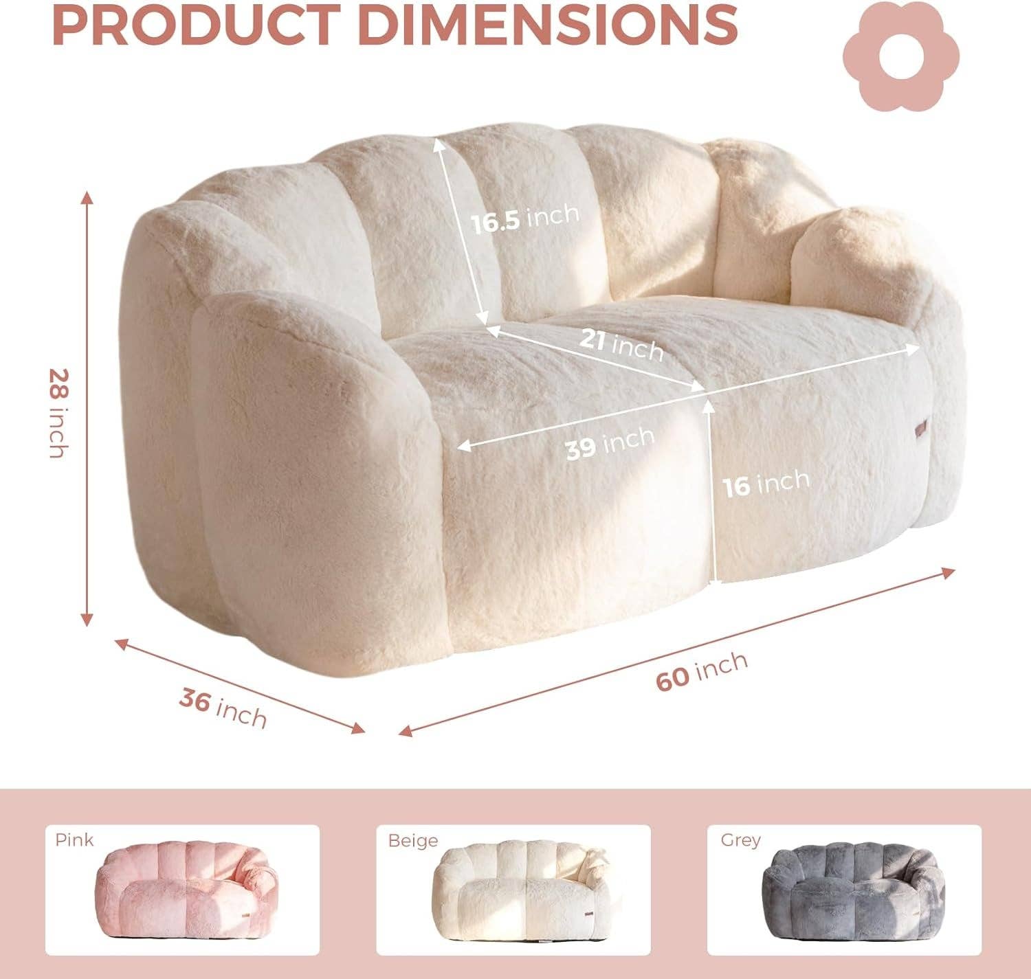 Beige Floral Shaped Bean Bag Sofa For Adults Living Room for wholesale on Faire1