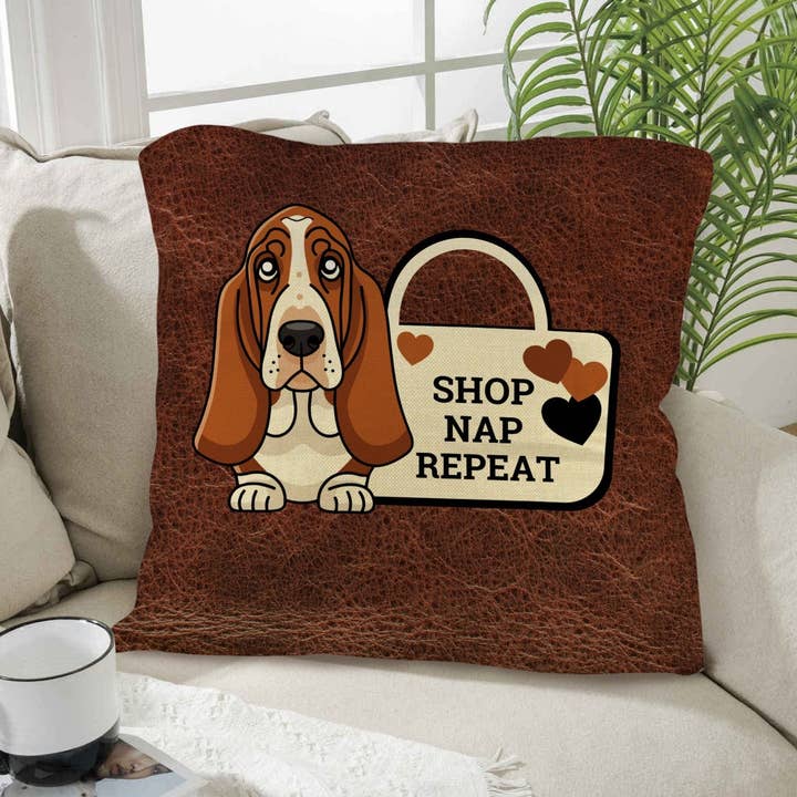 Baha Ranch Basset Hound Shop Nap Repeat Pillow Case Made in America for wholesale by BAHA RANCH WESTERN WEAR