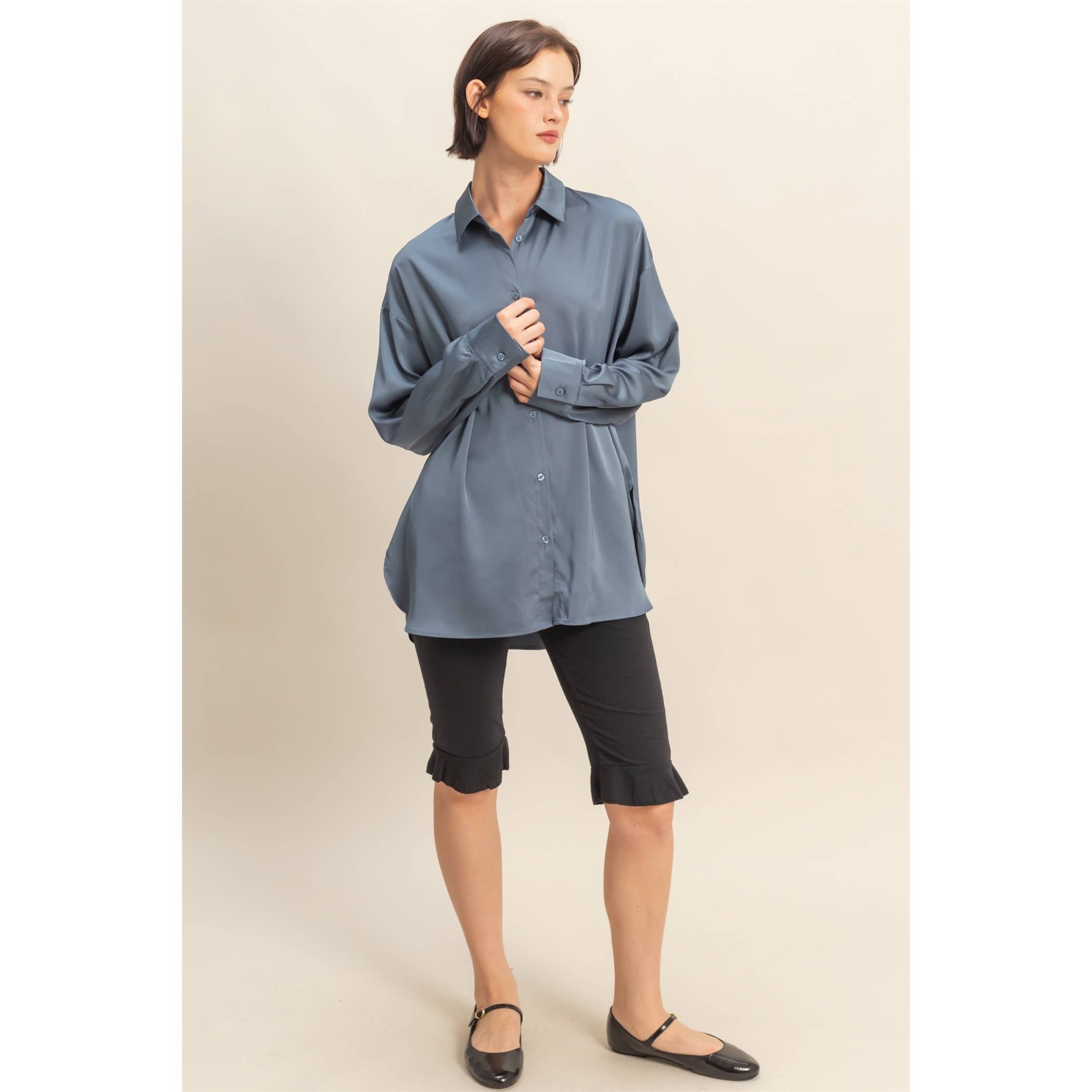 HYFVE - Venta al por mayor Blusa - Mujer - Camisa de satén de manga larga y corte holgado29