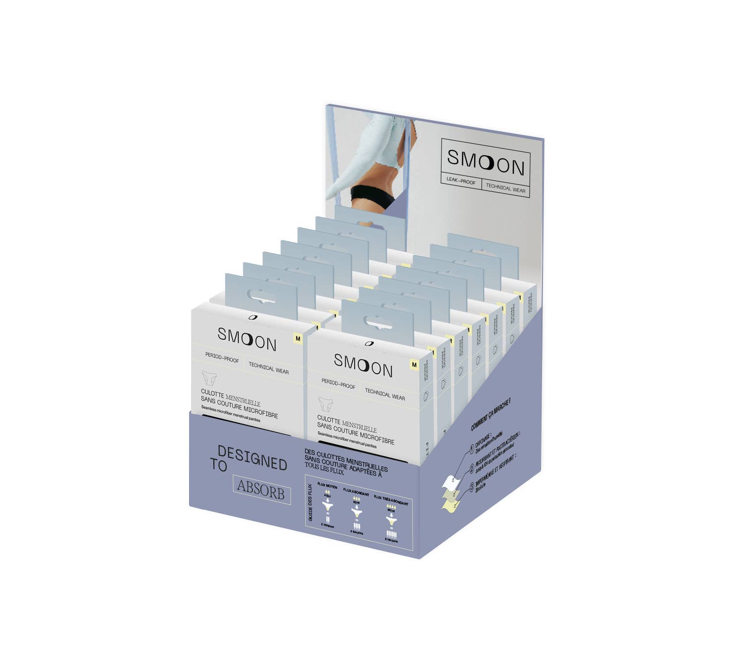 Smoon - Wholesale Period Underwear - Women's - Display 14 Adult Menstrual Panties - black multiflow