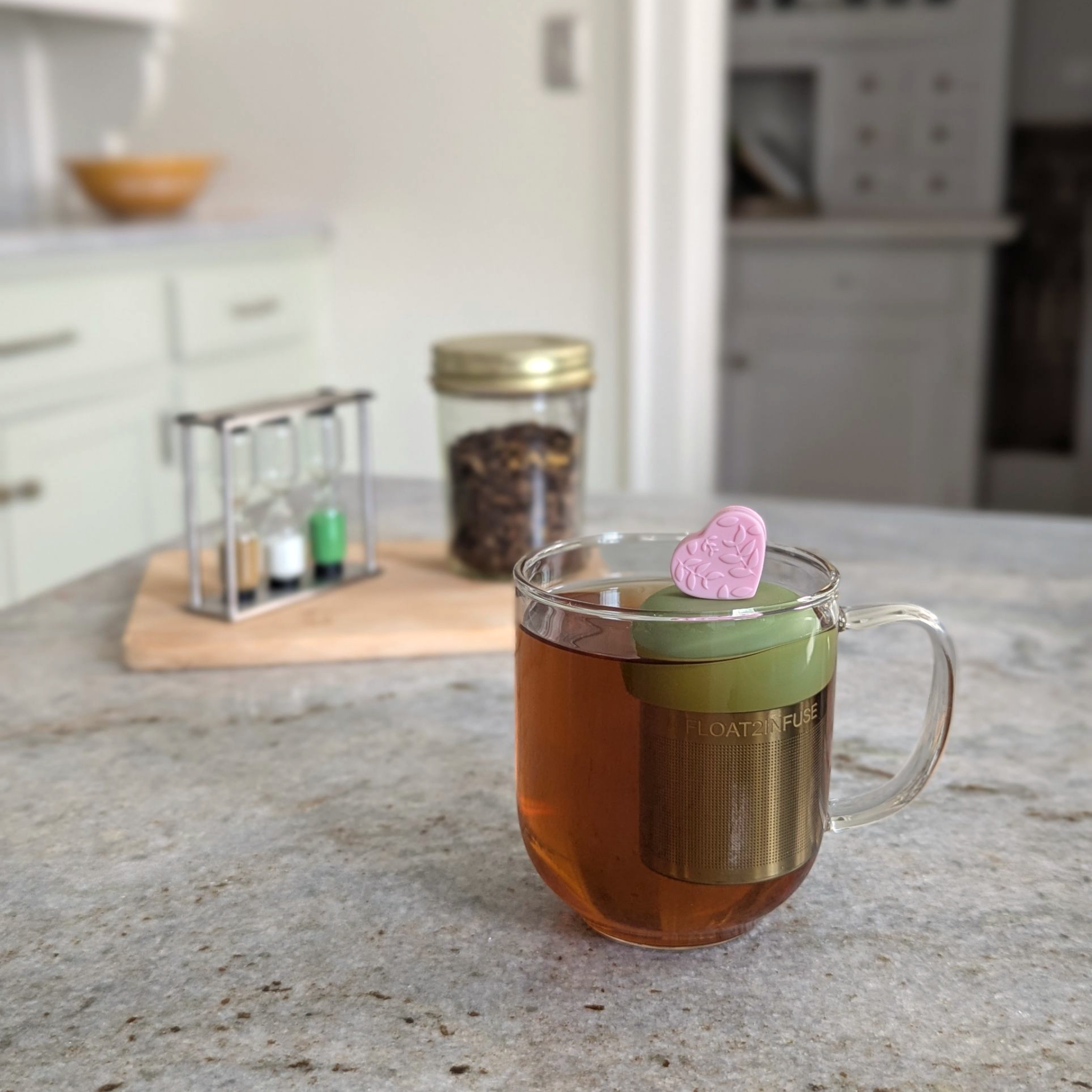 Float2infuse Tea Infuser – Engroshandel Tesi – Lyserød Blad Hjerte | Flydende Te Si | Grøn Base3