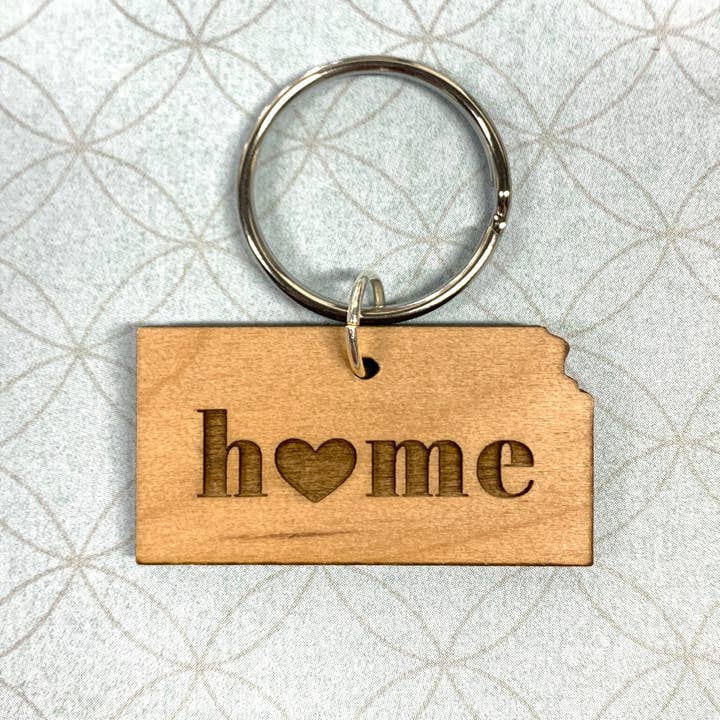 Kansas State Home Love Wood Keychain - Great Gift for wholesale by The Brassy Explorer