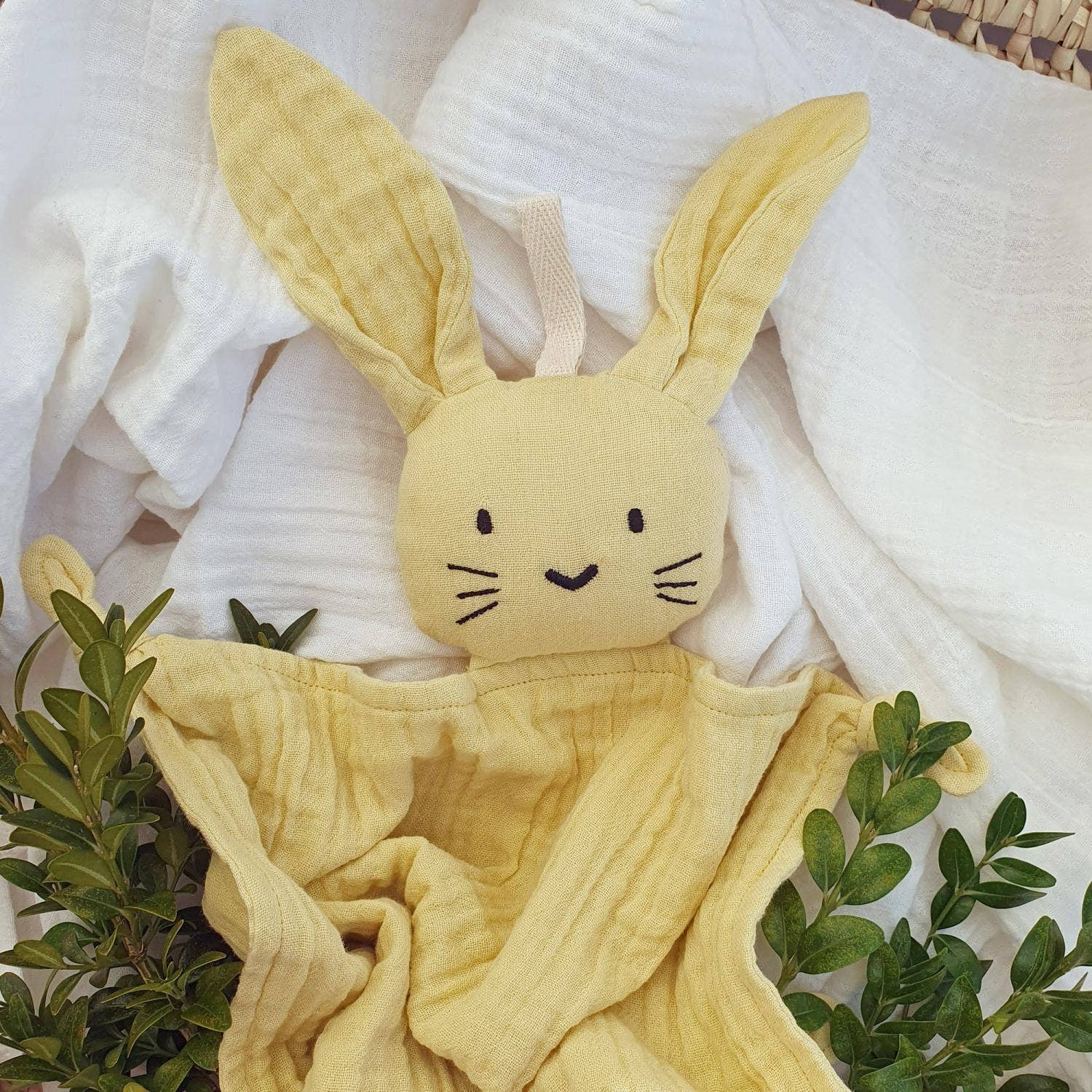 Summerville organic – wholesale Security/cuddle blanket – Baby – Organic Cuddly Rabbit Sun Yellow2