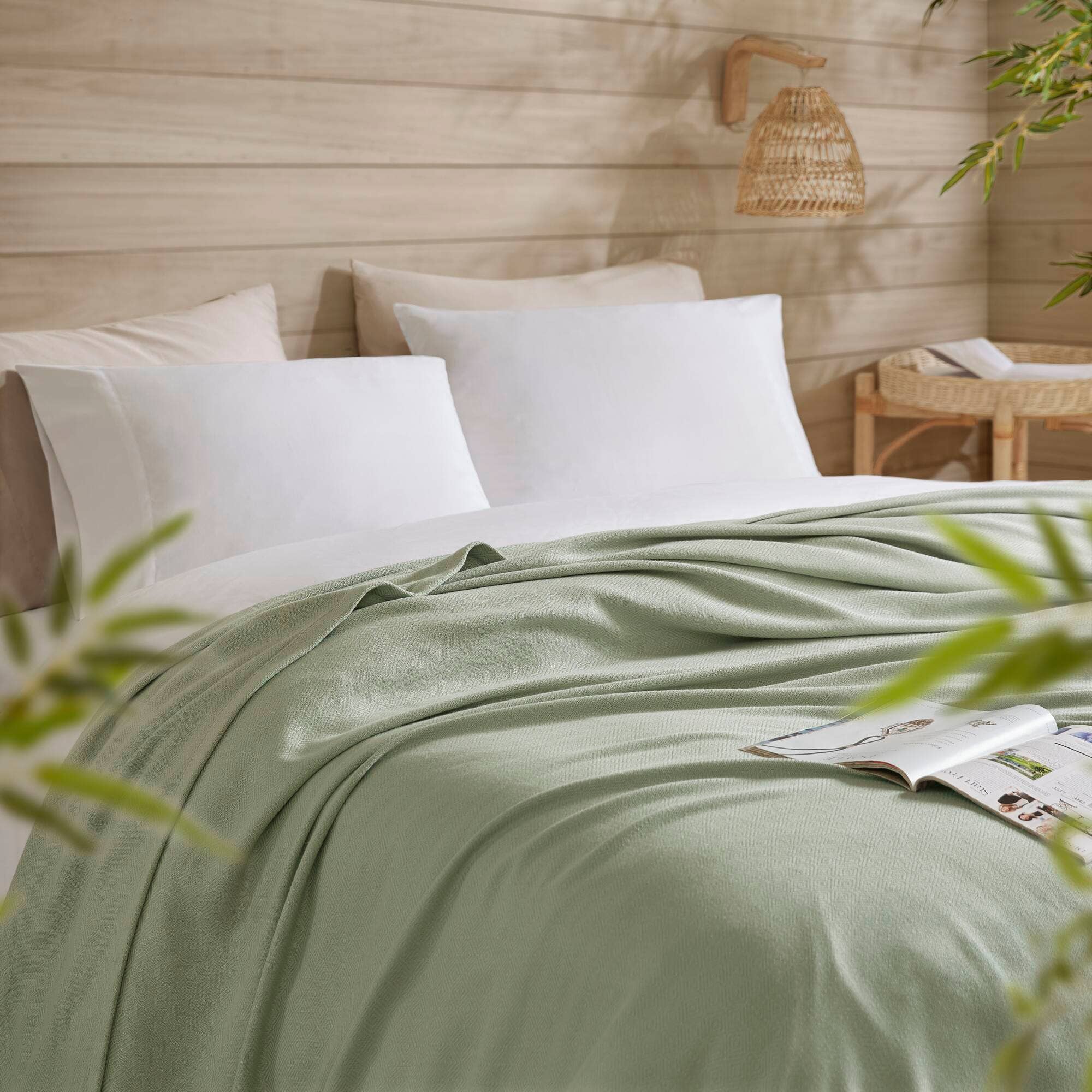 Olliix - Wholesale Bedding Blanket - Diamond Jacquard Soft Bamboo Cotton Blanket, Sage Green2