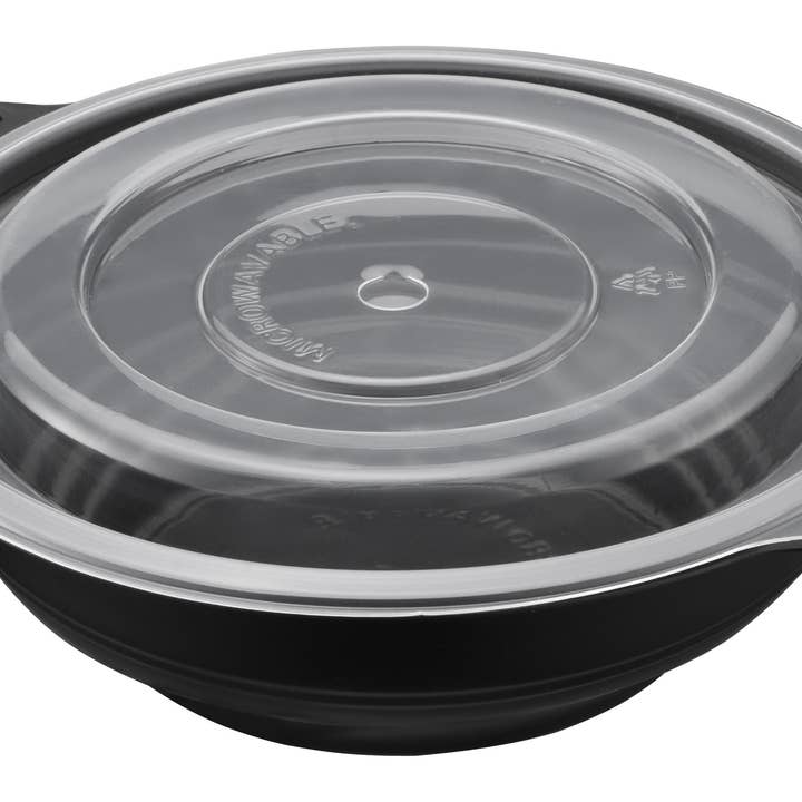 16oz Round Black Microwaveable Bowl with Vented Clear Lid, 120 Sets (40/6) for wholesale by ProTakeOut