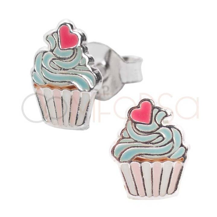 Sterling Silver 925 Black Enamelled Moon Earrings 8 X 9Mm for wholesale by COM FORSA SL