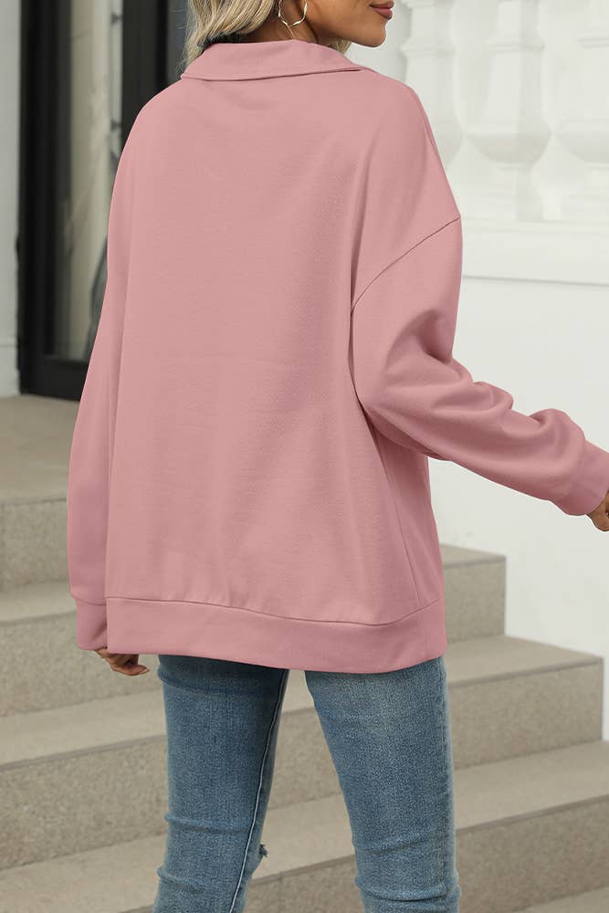 UNISHE – Großhandel Sweatshirt – Damen – Einfarbiges Sweatshirt mit Umlegekragen WZD0633