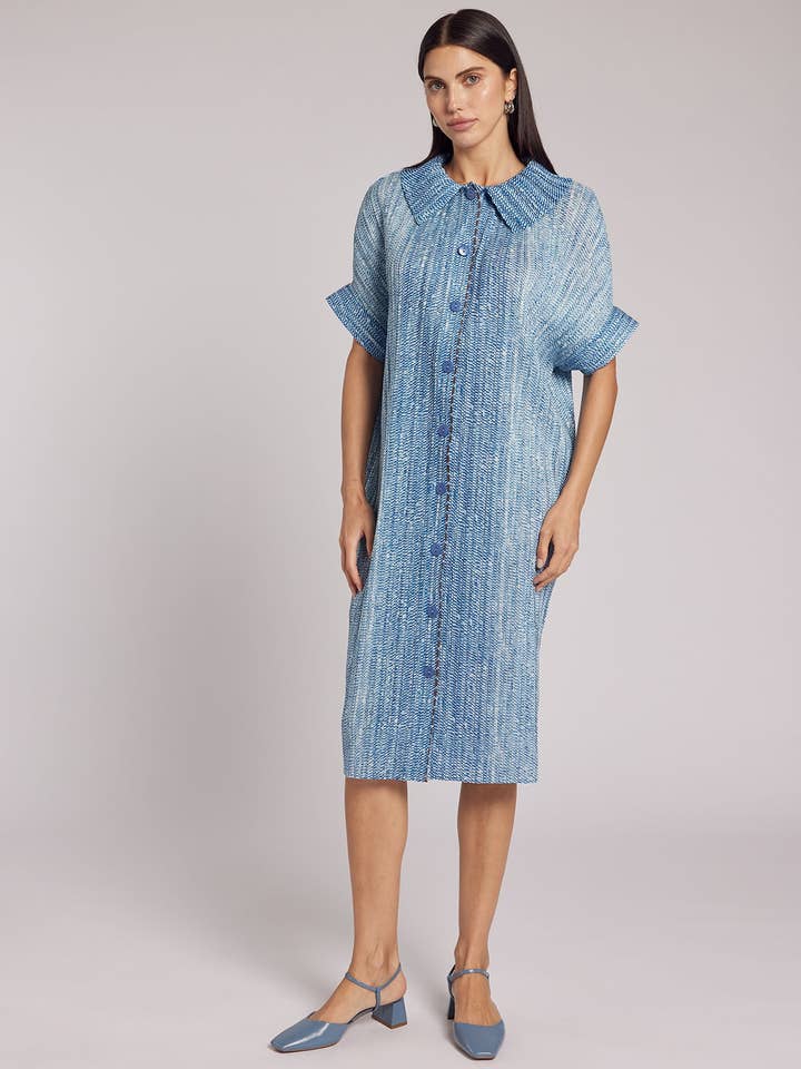 Chambray Eden Crystal Pleats Shirt Dress for wholesale on Faire1