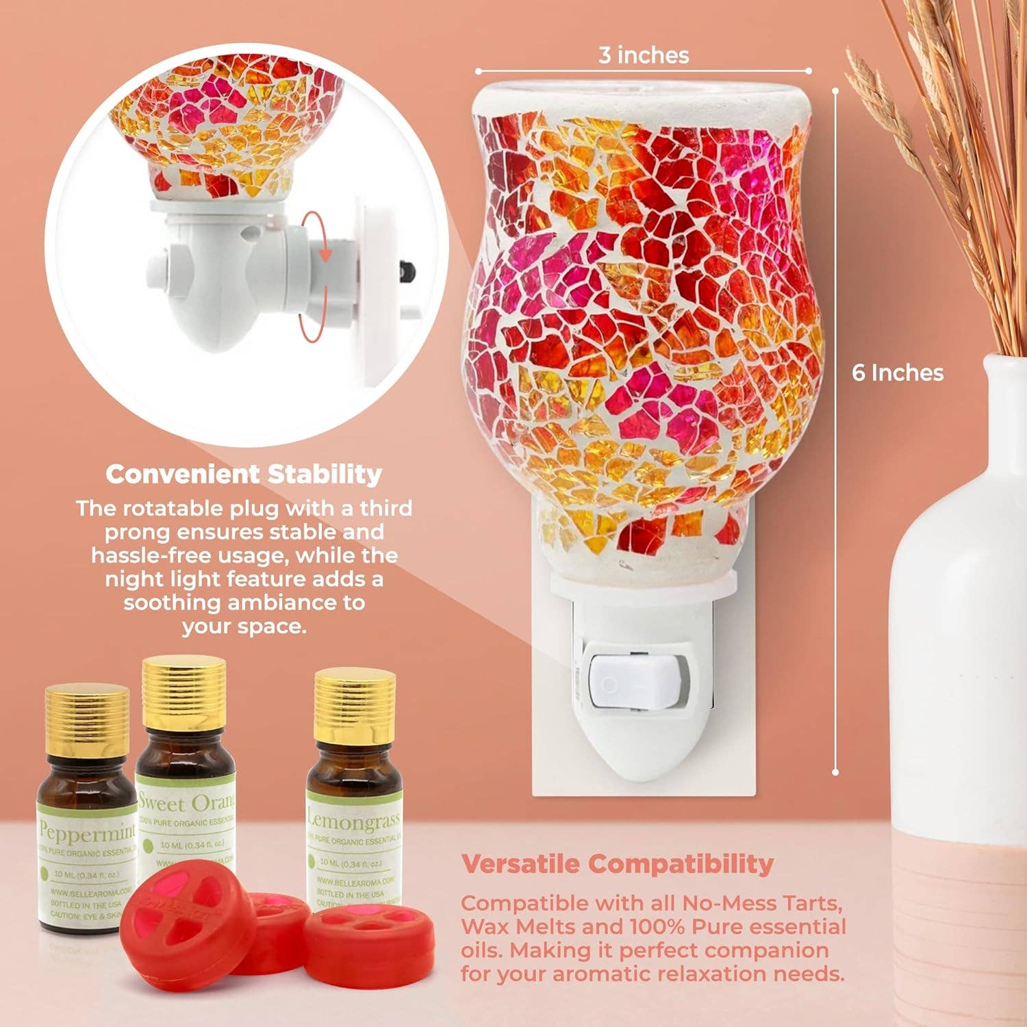 Belle Aroma® - Wholesale Wax Warmer - Plugables® Fragrance Vase - Pink/Gold Mosaic Wax Warmer1