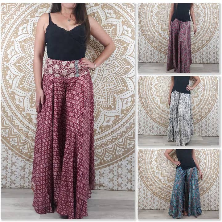 bhavnas boutique - Wholesale Pants – Women's - 5 Pcs Lot Sari Silk Palazzo Pants Printed Women's Palazzo0