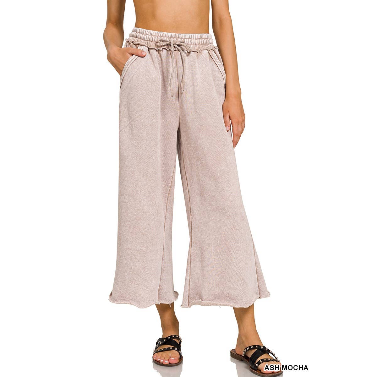 Apolline - Wholesale Pants - Women's - ACID WASH FLEECE PALAZZO SWEATPANTS WITH POCKETS6
