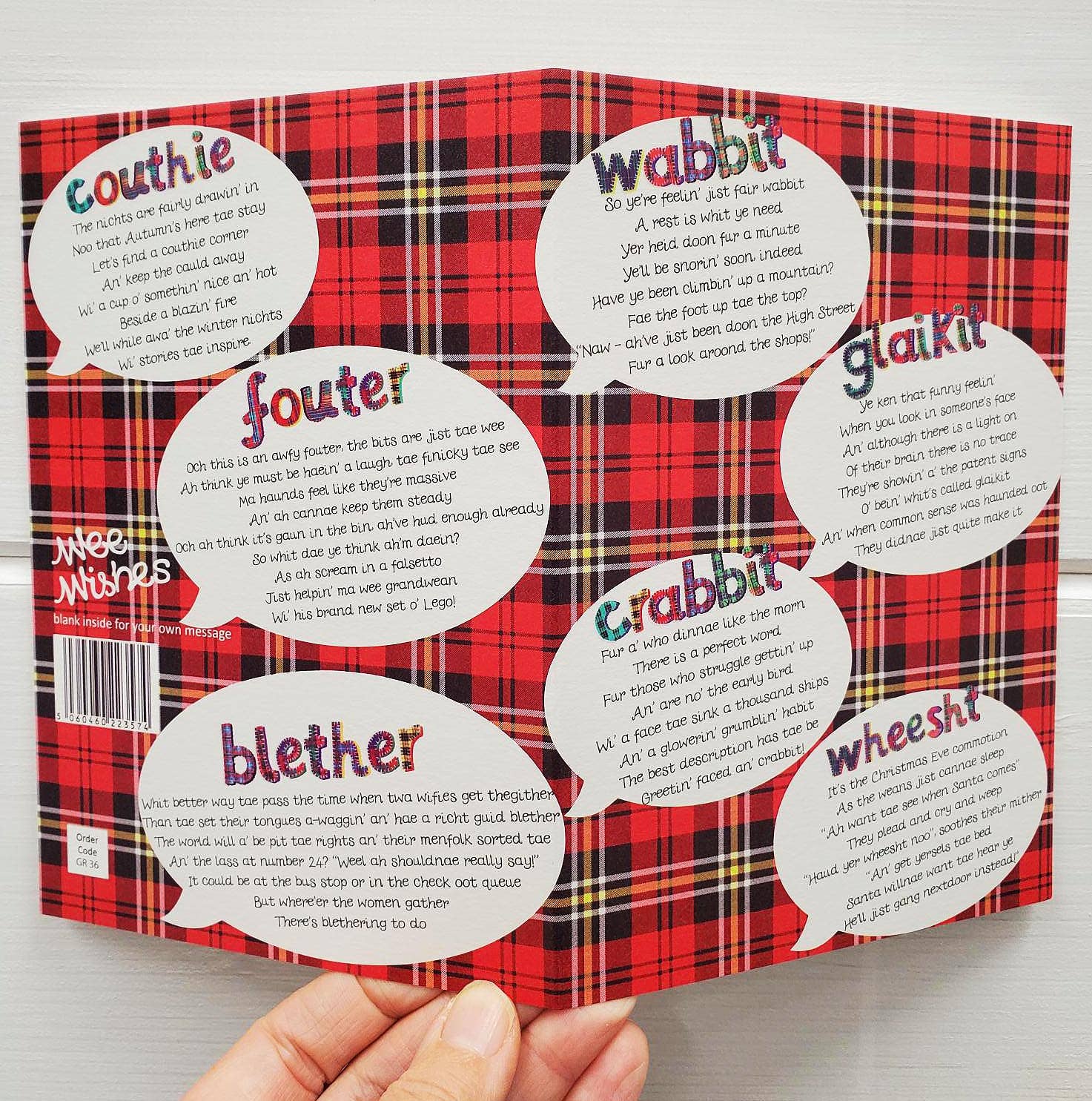 Wee Wishes - Wholesale Everyday Greeting Card - SCOTS WORDS CARD GR362