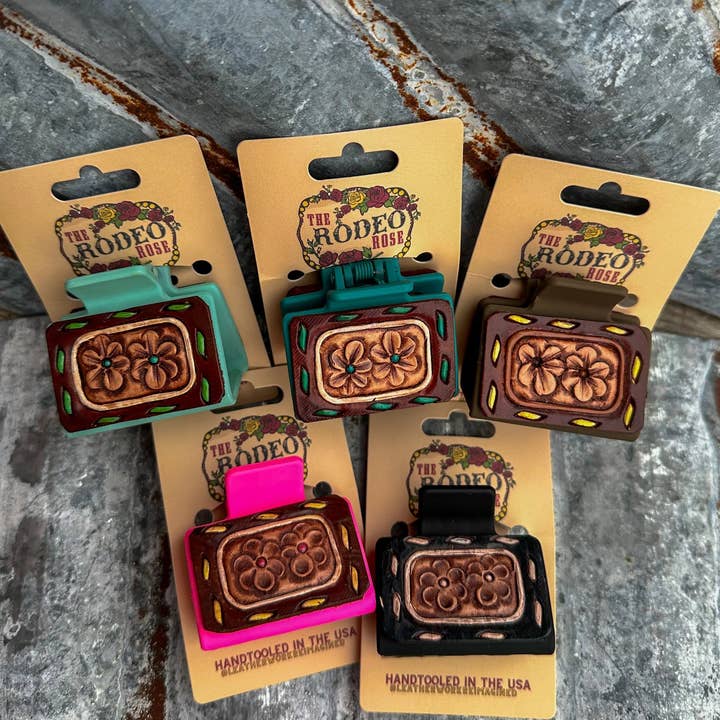 Gereedschapsleren Haarclip Buckstitch Cowgirl Rodeo Western Cowboy voor wholesale door The Rodeo Rose