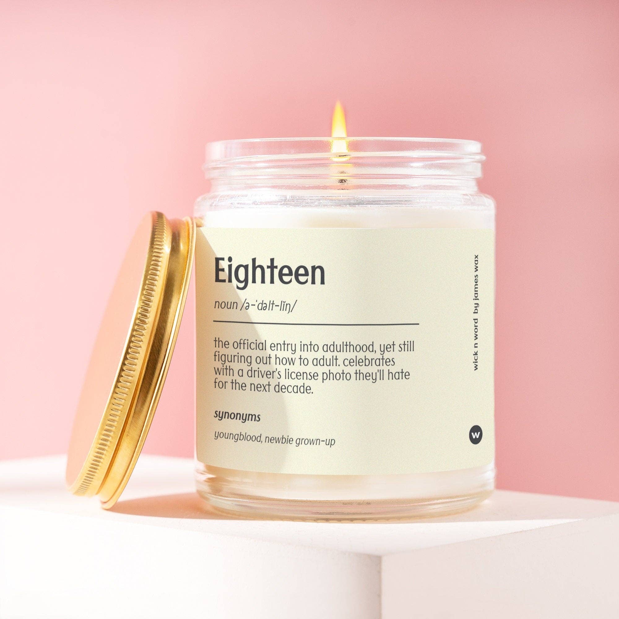 Wick n Word - Wholesale Jar/Filled Candle - Personalized 18th Birthday Gift The Adultling Age Definition Candle Gift for 18th Birthday A018