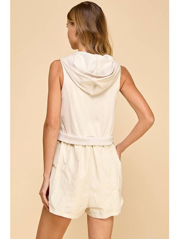 TCEC - Wholesale Romper - Women's - CP10102-Stylish Hooded Romper With Mixed Media Fabric