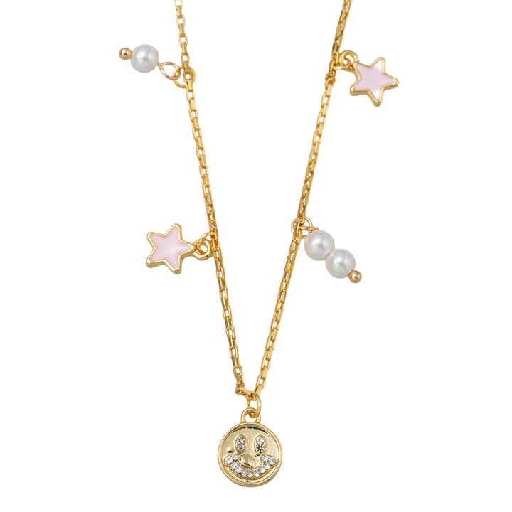 Kids 18K Gold Plated Necklace with Pearls, Stars, Smiley for wholesale by Jane Marie