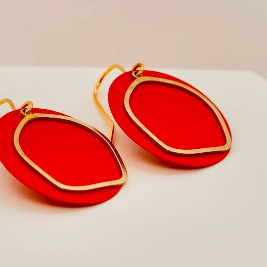 Copper Bee - Wholesale Dangle Earrings - Statement Organic Hexagon Colour Disc and Brass Earrings4