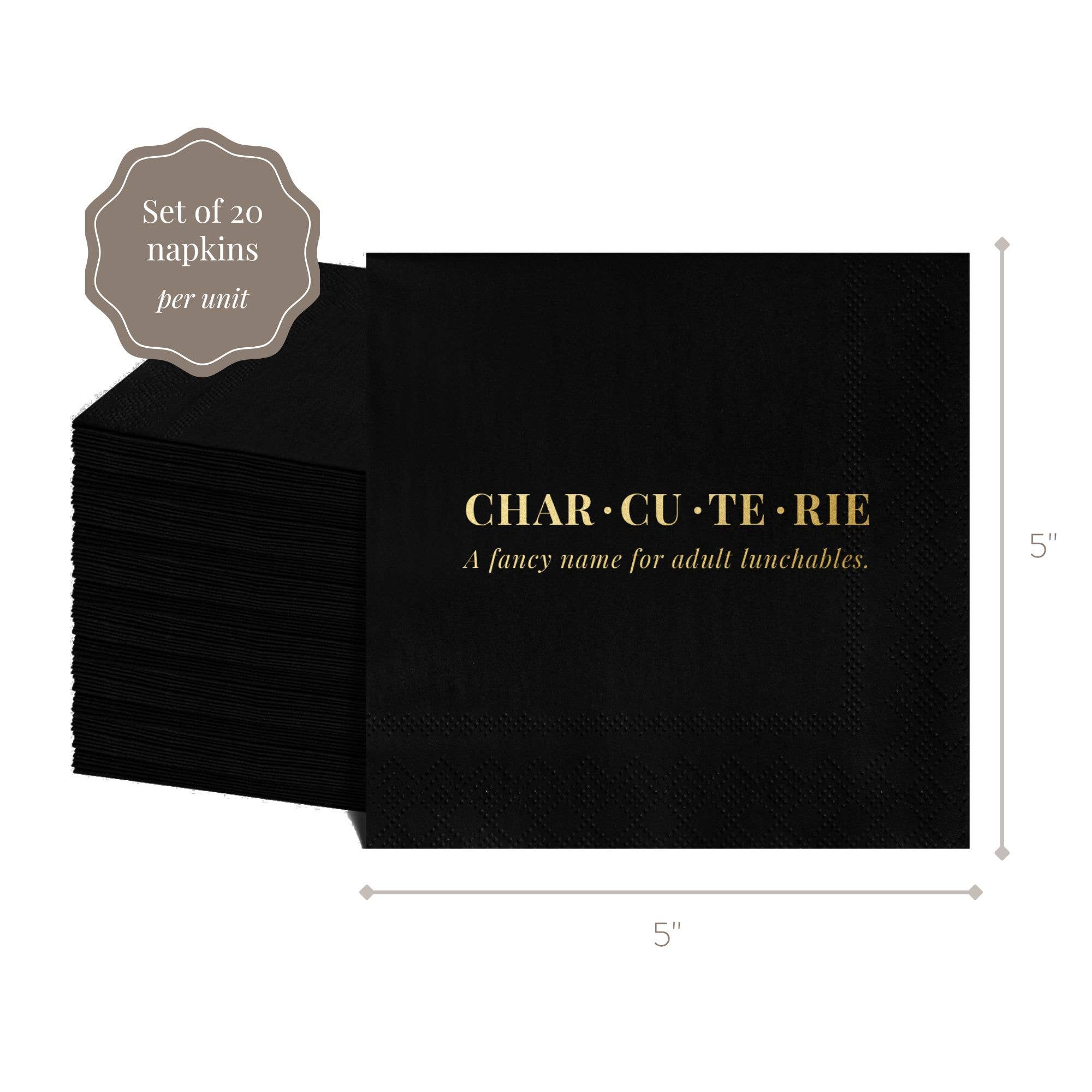 HOST at HOME by The Bamboo Abode - Wholesale Disposable Napkin - Charcuterie Cocktail Napkin, Black and Gold - Set of 201