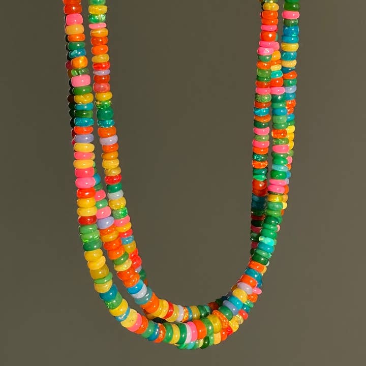 Collier en opale|Rose Vert Mince|Pierre précieuse Été|Cadeaux pour adolescents pour la vente par Anokhi Green | Handmade Gemstone Jewelry