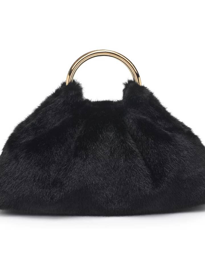 28823F Faux Fur Clutch Bag With Ring Handle for wholesale by MiMi Wholesale