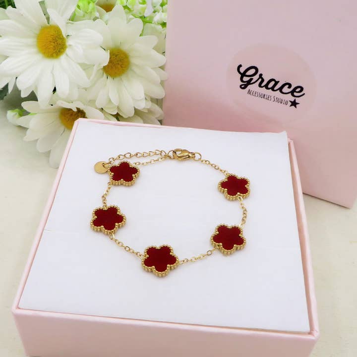 Daemon srls - Wholesale Charm/Dangle Bracelet - LILY  bordeaux MADREPERLA ACCIAIO INOSSIDABILE ~ Bracciale fiori in madreperla0