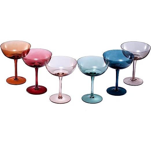 The Wine Savant / Khen Glassware - Wholesale Cocktail/Liquor Glass - Coupe Cocktail Glasses 7 oz | Set of 6 | Pastel Colored