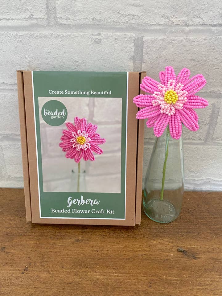 Gerbera (Pink) Beaded Flower Craft Kit - A creative gift. for wholesale by The Beaded Garden