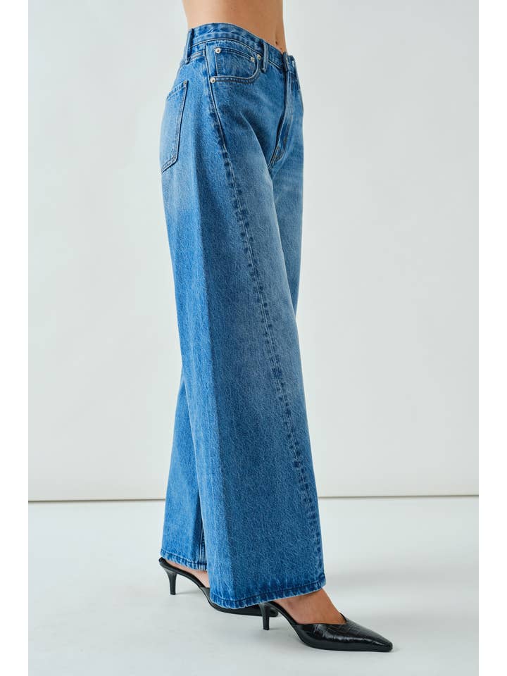 MEDIUM WASH AJP5391 WESTERN TWIST WIDE DENIM PANTS for wholesale on Faire3