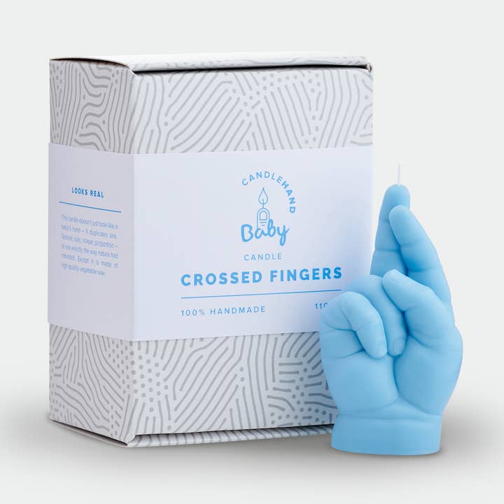 Crossed Fingers Candle - baby hand gesture candle - soy wax for wholesale by CandleHand (Free Duties for US)