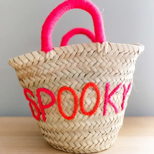 High crafty – wholesale Basket – Halloween “Boo!” Handwoven Basket Tote – Palm Leaf Trick-or-3
