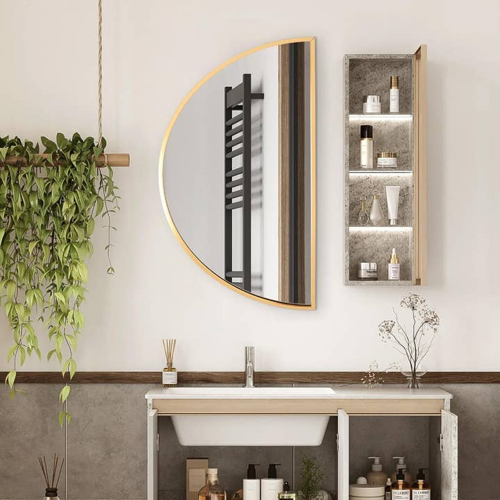 Gold Half Circle Wall Mirror 24x12 Inch Aluminum Alloy for wholesale on Faire