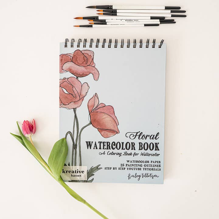 Kreative Haven - Wholesale Sketchbook/Sketchpad - Floral Watercoloring Book - Outlines with Video Tutorials