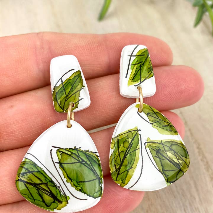 Light Shine - Wholesale Dangle Earrings - Hand Painted Sketchy Flower Clay Earring | Statement Drop4