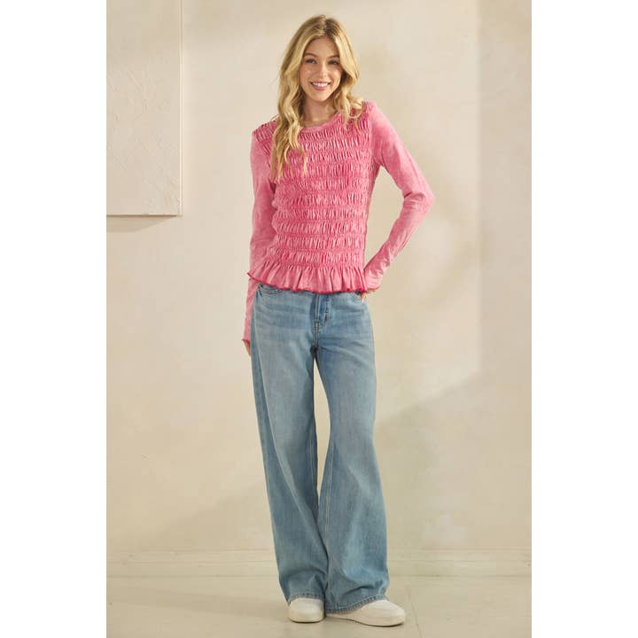 Sage + Fig - Wholesale Knit Top - Women's - SMOCKED PEPLUM LONG SLEEVE TOP (ST7986) 3