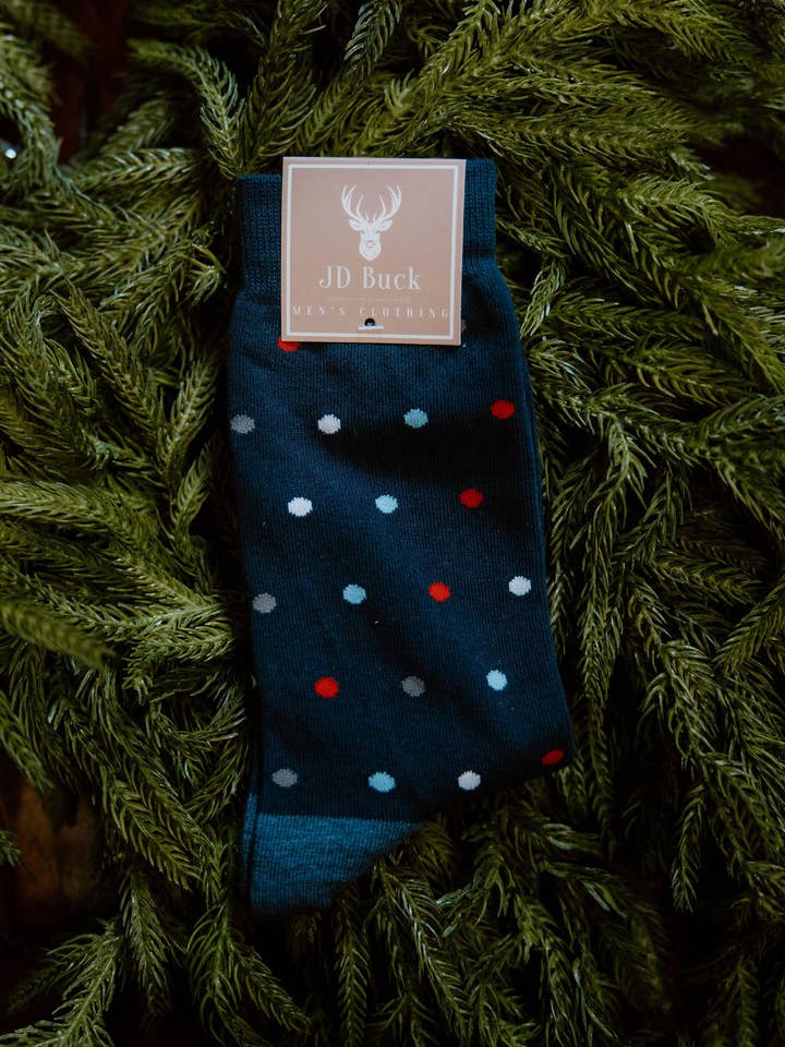 Navy Multi Dot Socks for wholesale by JD Buck