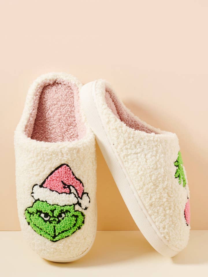 IVORY Christmas Green Monster Fuzzy Fleece Soft Slipper for wholesale on Faire
