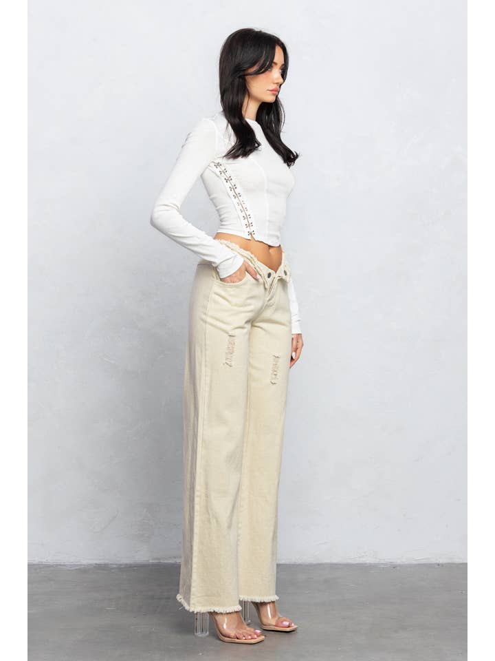 No Vacancy - Wholesale Knit Top - Women's - Fine ribbed hook & eye detail long sleeve top