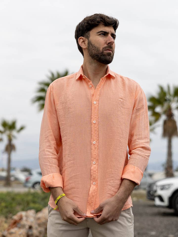 Custi Mikelo - Wholesale Button Down Shirt - Men's - Peach Linen Shirt | Lanzarote2