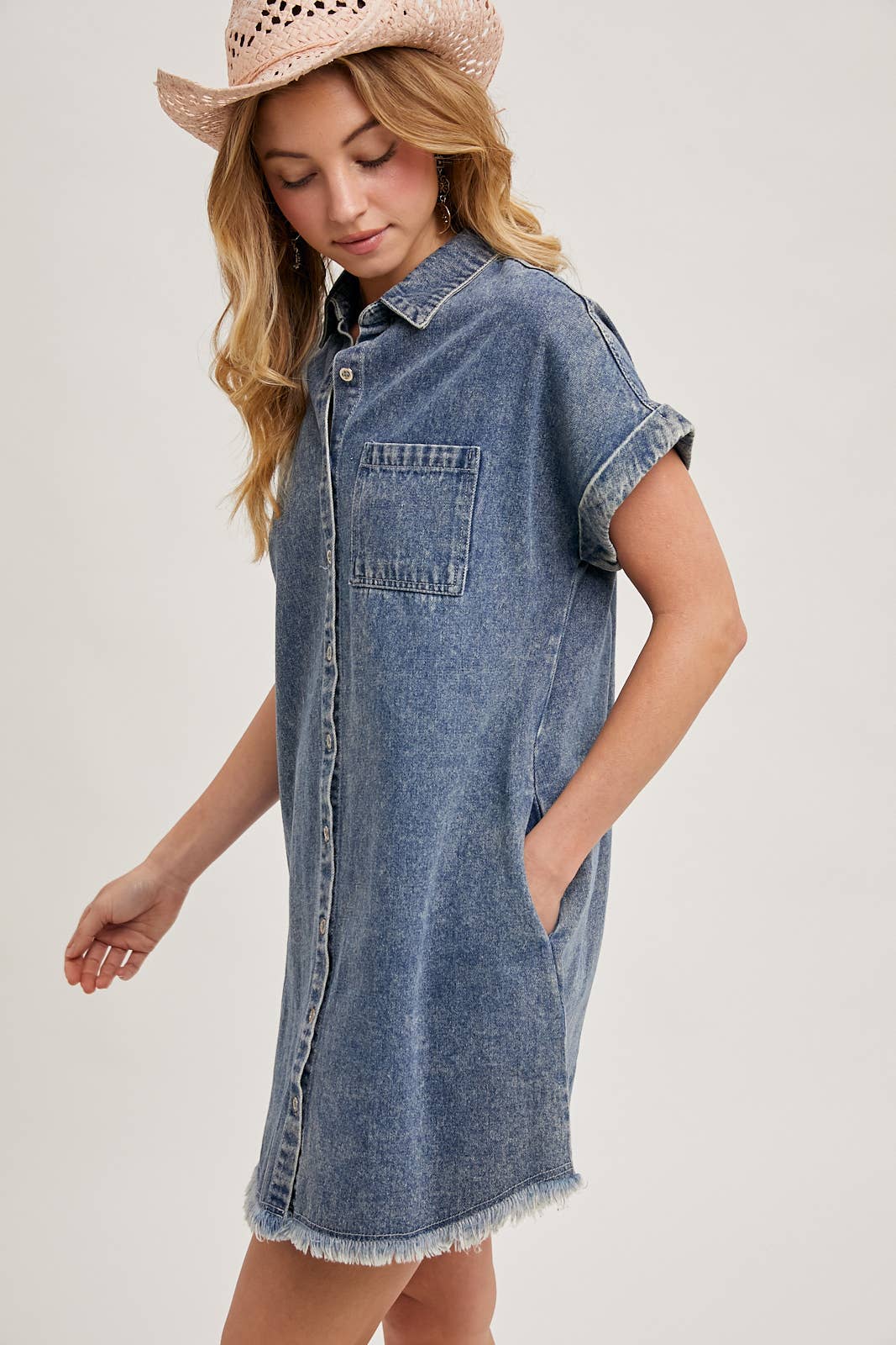 Bluivy - Wholesale Dress - Women's - FRAYED HEM DENIM SHIRT DRESS13