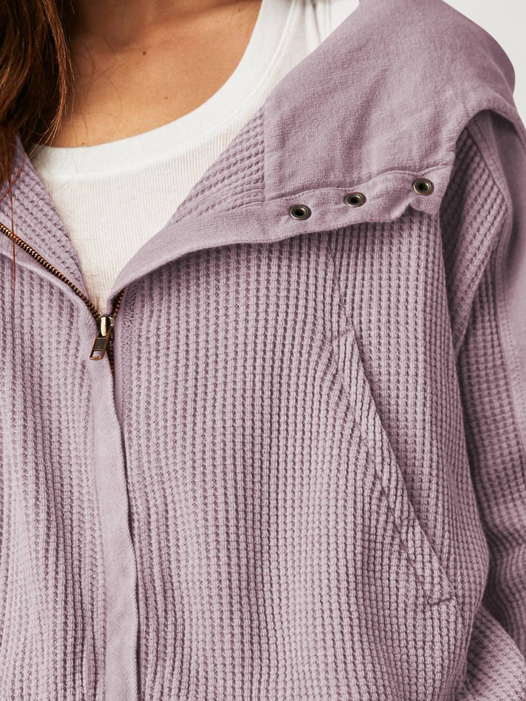 HIDDENBRAND - Wholesale Hoodie - Women's - Full zip waffle cropped hoodie in Brown37