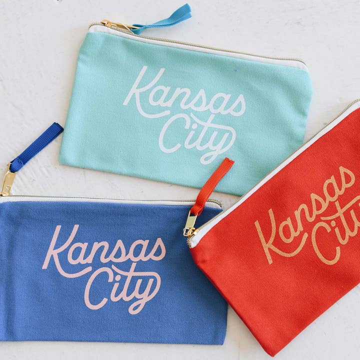 Kansas City Script Zipper Pouch - Red for wholesale by Carly Rae Studio