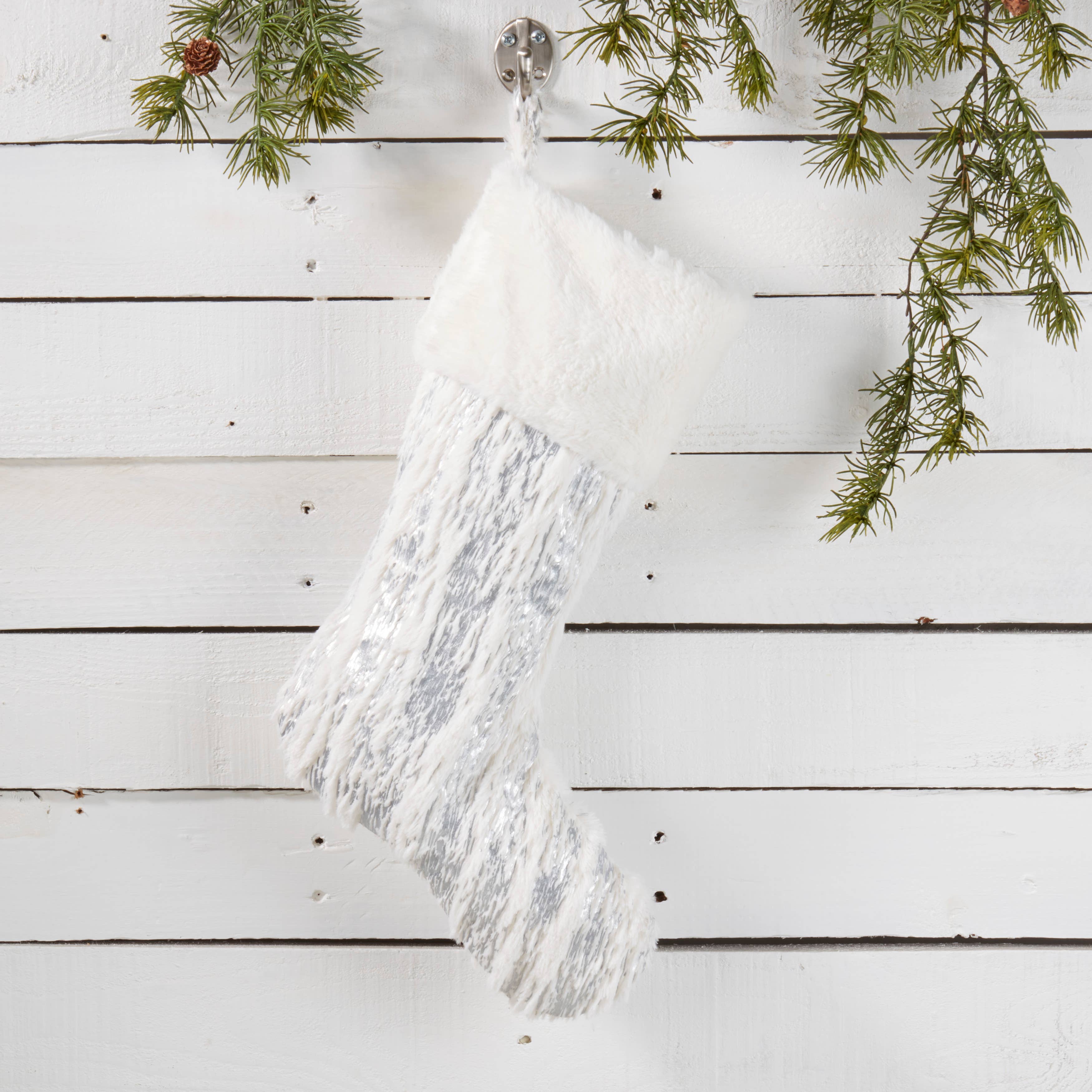 Saro Lifestyle - Wholesale Holiday Stocking - Faux Fur With Brushed Metallic Foil Print Stocking3