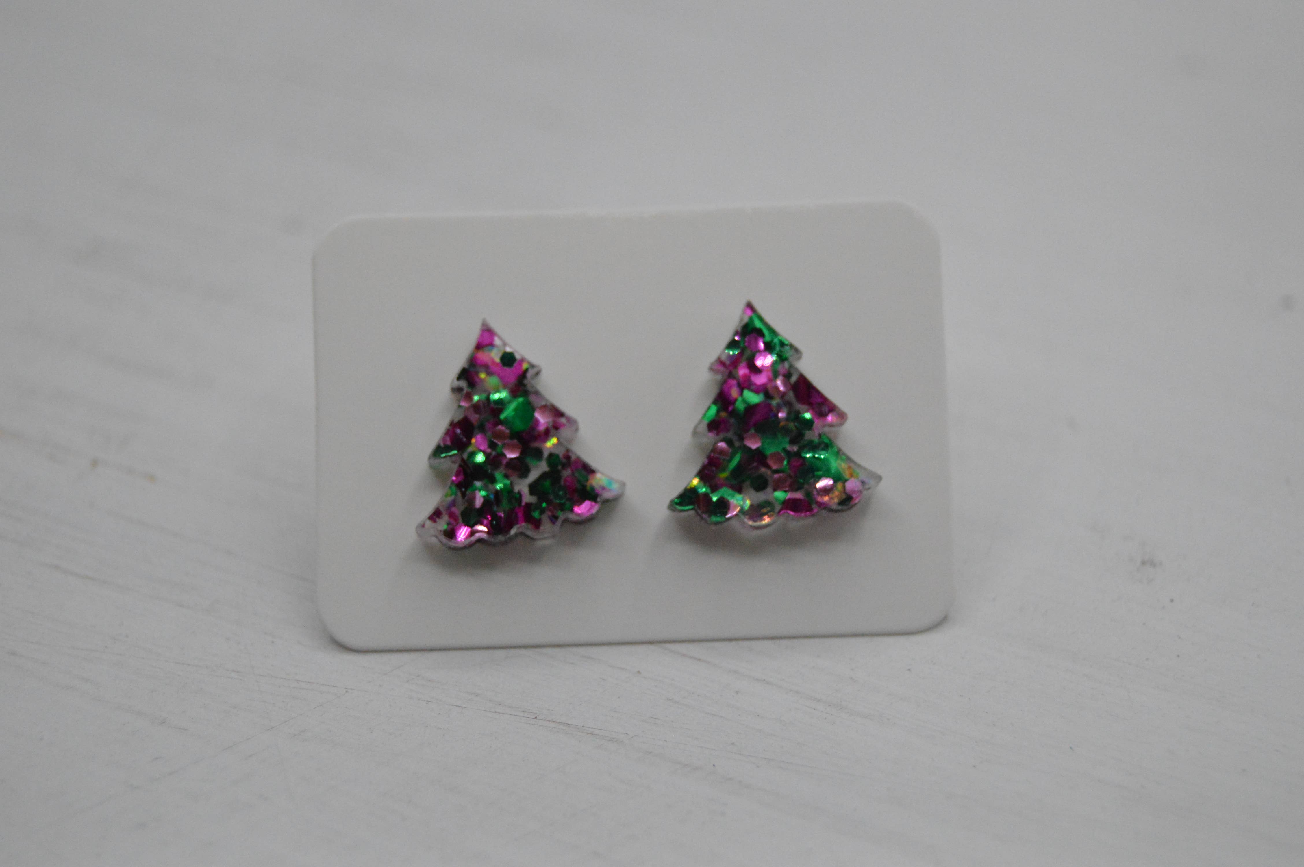 The Adorned Fox - Wholesale Dangle Earrings - Christmas Tree Acrylic Stud Earrings, Sparkly, Glitter, Bow 4