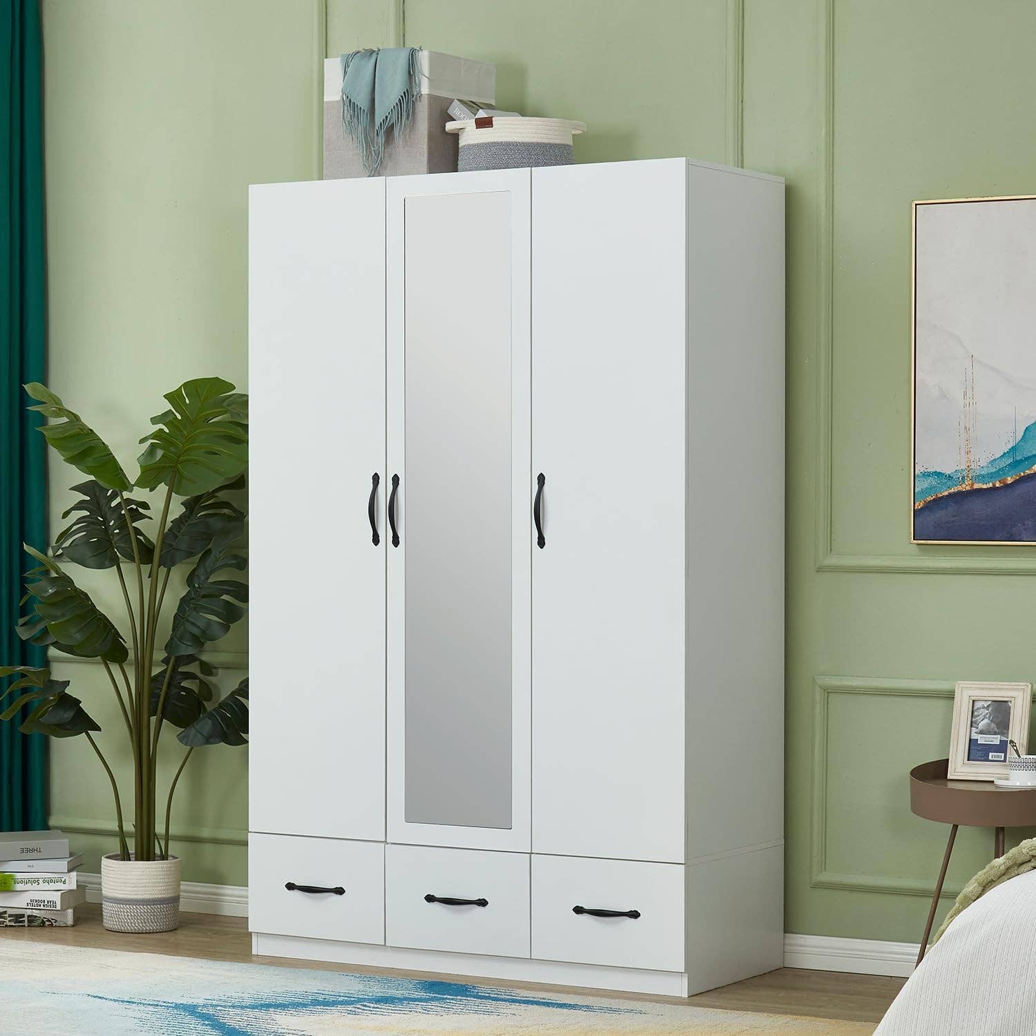 Livelylodge - Wholesale Bedroom Furniture - Wood 3 Door Armoire Wardrobe with Mirror White0